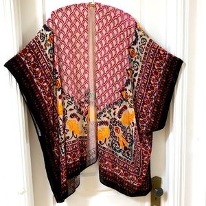 Free People One Size BOHO Kimono Duster Poncho velvet burn out purple yellow red